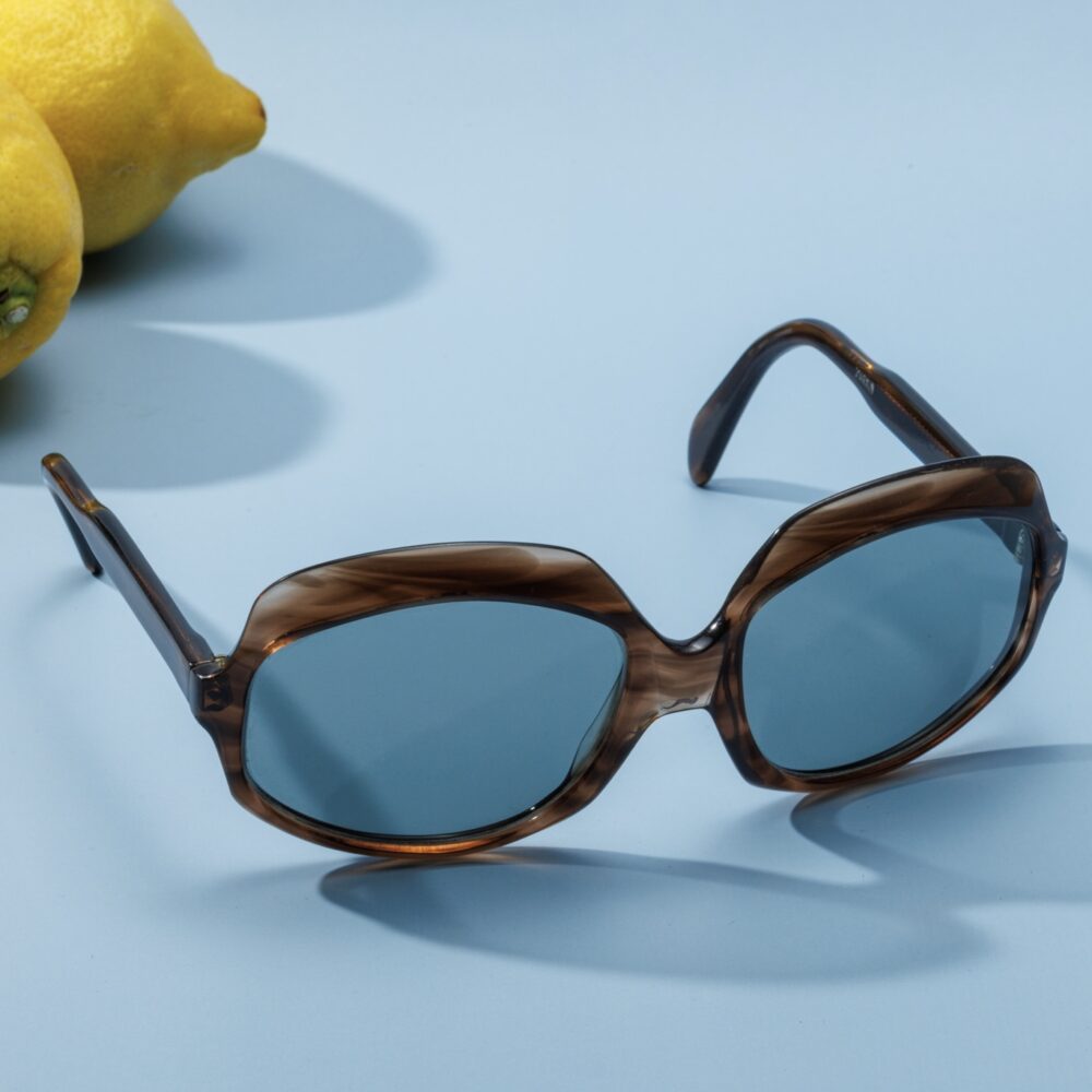 LUNETTES DE SOLEIL VINTAGE RONDES MARRON ET BLEU FEMME ANNÉE 70