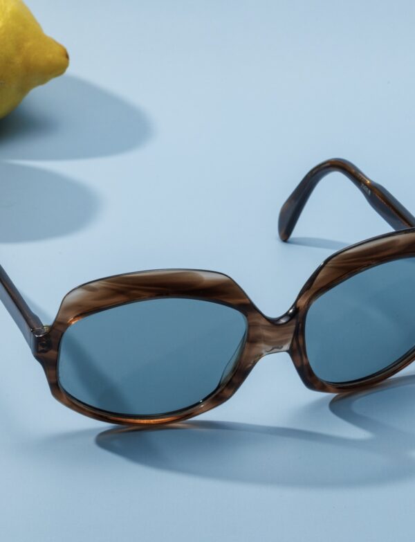 LUNETTES DE SOLEIL VINTAGE RONDES MARRON ET BLEU FEMME ANNÉE 70