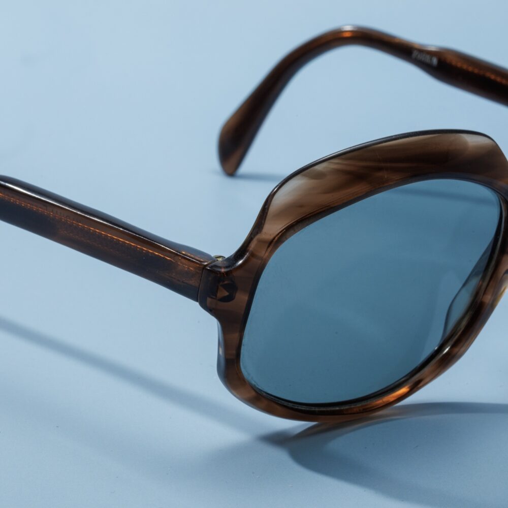 LUNETTES DE SOLEIL VINTAGE RONDES MARRON ET BLEU FEMME ANNÉE 70